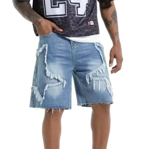 Men’s Straight Casual Streetwear Acid Wash Denim Shorts Vintage Graphic Leopard Print Stonewashed Jeans Jorts for Summer
