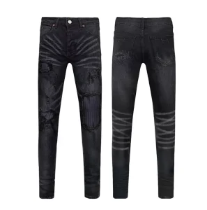 Men’s Straight Fit Jeans Mid Waist Heavyweight Vintage Wash Denim Pants Casual Work