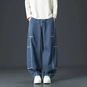 Men’s Straight Leg Jeans Plus Size Wide Fit American Streetwear Cationic Denim Casual Pants Spring Fall