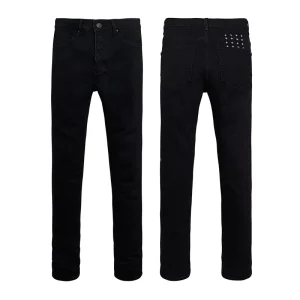Men’s Straight Leg Jeans Skinny Fitting Washed Black Denim With Embroidery Casual Denim Trousers