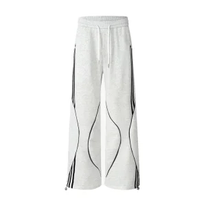 Men’s Straight Leg Spandex/Cotton Midweight Sweatpants Grey Athletic Track Pants Contrast Line Drawstring