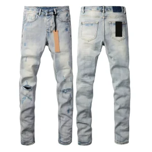 Men’s Straight Ripped Jeans with Decor Stylish Wash