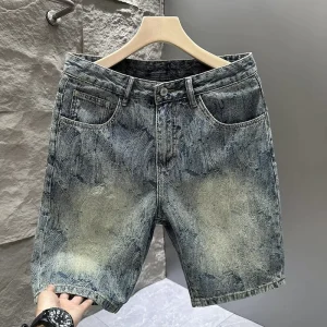 Men’s Straight Washed Jacquard Denim Shorts