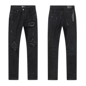 Men’s Straight-leg Jeans Black Patchwork Jeans for Men