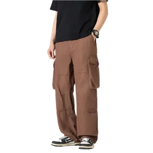Men’s Streetwear Multi-Pocket Cargo Pants Straight Leg Trousers