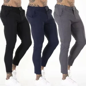 Men’s Stretch Fashion Business Pants Slim Fit Trousers High Waisted Man Casual Dress Pants for Men