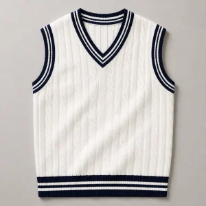 Men’s Striped Jacquard Cable Knitted Sleeveless V Neck Sweater Vest Pullover