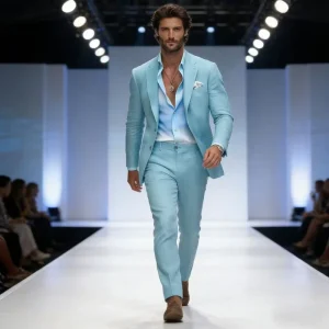 Men’s Stylish Linen Single-Breasted Blazer Jacket Casual Business Beach Travel Suit Lapel Collar Wedding Suiy