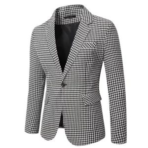 Men’s Suit Blazer Coat Casual Plaid Blazer One Button Business Work Coat