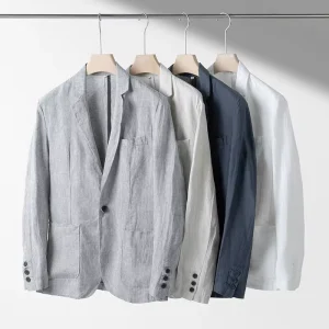 Men’s Suit Blazer Jacket 100% Linen Loose One Button Plus Size