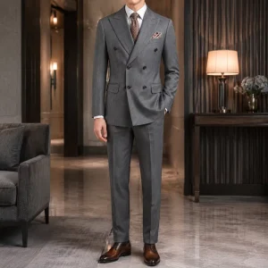 Men’s Suit Double Breasted 2 Piece Slim Fit Italian Style Business Formal Wedding Groom Anti-Wrinkle Blazer