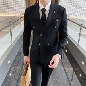 Men’s Suit Three-Piece Business Suit Double-Breasted Casual Comfortable Gentleman Best Man Suit