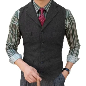 Men’s Suit Vest Slim Fit Single Breasted Casual Vest Groom’s Business Vest Autumn Breathable Outerwear
