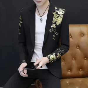 Men’s Suits Casual Blazer Night Show Thin Coat Korean Printed Trendy Hairstylist Slim Fitting Mini Suit