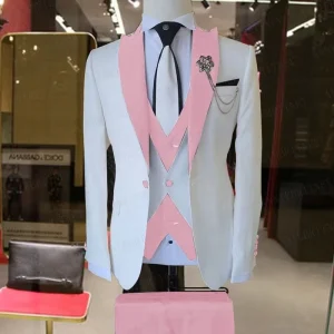 Men’s Suits Notched Lapel Single Breasted Slim Fit Bridegroom Suit Business Party Blazer Vest Pant 3 Piece