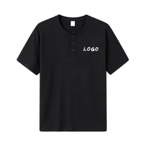 Men’s Summer 100% Cotton 230g Solid Knitted Casual Loose Fit Short Sleeve T Shirt Embossed Front Logo Quick Dry Eco Friendly