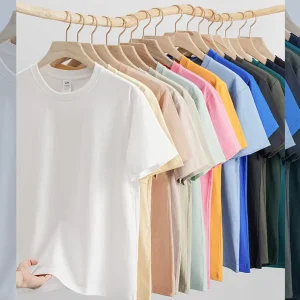 Men’s Summer 230g Combed Cotton Short Sleeve T-Shirt Loose Fit Plain Color Blank Base Tee with Cartoon Pattern