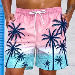 Men’s Summer Beach Shorts 3D Digital Printing Hawaiian Print Plus Size Breathable Fitness Swimwear