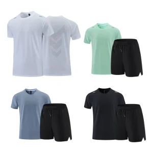 Men’s Summer Breathable Lightweight Solid Pattern Shorts Sports Compression Shirt Set Tracksuits t Shirt for Men