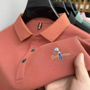 Men’s Summer Business & Leisure Solid Color Polo Shirt with Embroidered Lapel Short Sleeve T-shirt