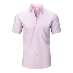 Men’s Summer Casual Anti-Pilling Short Sleeve Business Shirt Stretch Square Collar Knitted Cross-Border Item