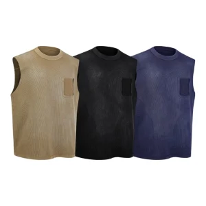 Men’s Summer Casual Breathable Washed Distressed European American Size Tight High Elastic Vest