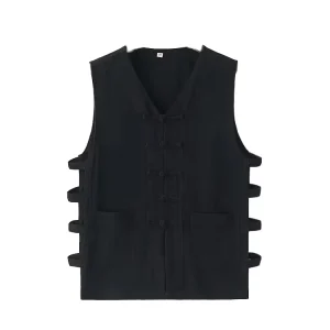 Men’s Summer Casual Button Waistcoat Vest Undershirt Sleeveless Hollow Vintage Chinese Style