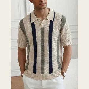 Men’s Summer Casual Knitted Sweater Striped Collar Design Knitted Pullover Suitable for Daily and Casual Wear