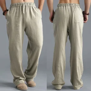 Mens Summer Casual Linen Loose Drawstring Pants Trousers Men Clothing Pantalones Mens Pants