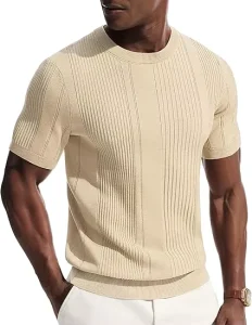 Men’s Summer Casual Short Sleeve Embossed Striped T-Shirt ODM