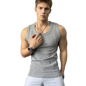 Men’s Summer Casual Workout Vest Quick-Dry Elastic Training Clothes Wide Shoulders Breathable Texture Muscle Sports Outer Wear