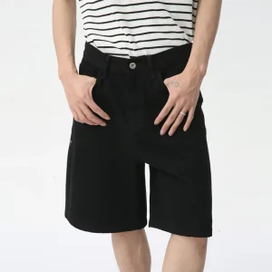 Men’s Summer Classic Korean Version Straight Mid Waist Five Point Casual Washed Denim Shorts Polyester Cotton