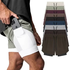 Men’s Summer Double Layer Nylon Running Shorts Quick Drying Fitness Pants For Muscle Training And Basketball Active Bottoms