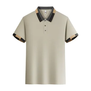 Men’s Summer Embroidered Small Pattern Fashion Casual Short-Sleeved Button Polyester Fiber Men’s Golf Polo Shirt#RL-2388