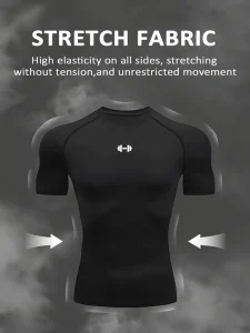 Men’s Summer Gym Fitness Sportswear Compression T Shirt Quick Dry Elastic Gym Workout Tops With Printed Athletic Design