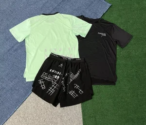 Men’s Summer Lightweight Quick Drying Running Set (2 Piece Set) Breathable Solid T shirt Plaid Printed Sports Shorts Outdoor