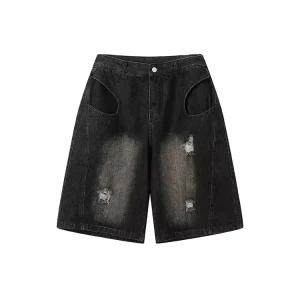 Men’s Summer New Arrivals Casual Ripped Denim Shorts American Vintage Washed Boot Cut Mid Waist Woven Style