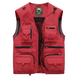Men’s Summer Outdoor Hi Visibility Workwear Breathable Polyester Vest Multi-Pocket Thin Fishing Photography Uniform Work Vest