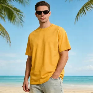 Men’s Summer Oversized Knitted T shirts 100% Cotton Solid Color Comfortable and Breathable