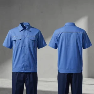 Men’s Summer Polyester Scrub Uniform Short Sleeved Breathable Loose Fit for Construction and Factory Work
