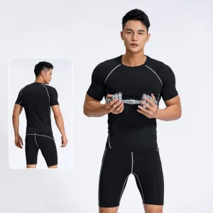 Men’s Summer Quick Dry Breathable Sportswear Gym Fitness Sweat Suit Printed Training Jogging Clothing Plain Workout Set