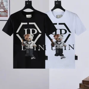 Men’s Summer Short Sleeve T-Shirt, PP Top, Bear Print with Rhinestone Design, 100% Cotton, Comfortable, High Quality 207