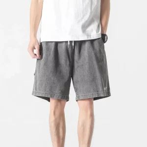 Men’s Summer Solid Color Printing Custom Short Jeans Straight Simple Retro Fashion Breathable Denim Shorts