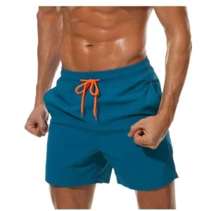 Men’s Summer Sports Quick-Dry Swimwear Beachwear Shorts Elastic Waist 100% Polyester Casual Solid Pattern