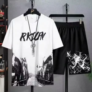 Men’s Summer Thin Quick Drying Sportswear Set With Short Sleeve Top and Sport Shorts
