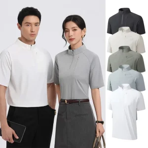 Men’s Summer Unisex New Arrival Stand Zipper Collar Raglan Short Sleeve t Shirts Quick Dry Casual Solid Color Sporty T Shirt