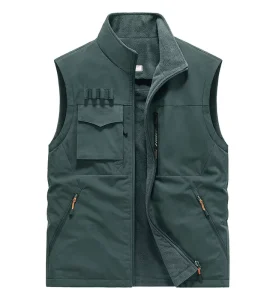 Men’s Summer Vest Overalls Multi-Pocket Design 100% Cotton 320g No-Iron Treatment V-neck Zipper Closure Custom Logo Option