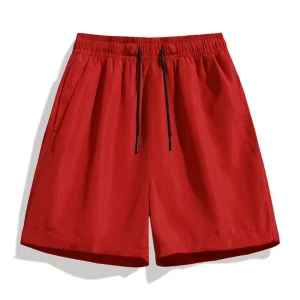 Men’s Summer Water Color Changing Beach Swimwear Solid Design Knee Length Shorts Embroidery Decoration Knitted Drawstring