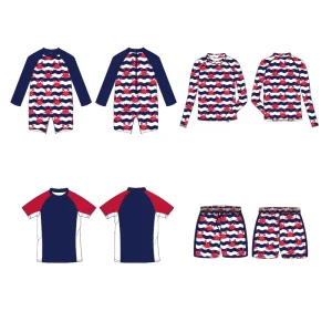 Men’s Sun Protection 2 Piece Set Rash Guard Swimwear with Zipper 100% Polyester Reversible