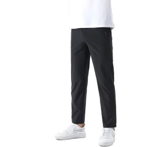 Men’s Super ICE Lightweight Casual Straight Pants High Elastic Breathable Worsted Fabric Quick Drying Large Capacity Pockets
